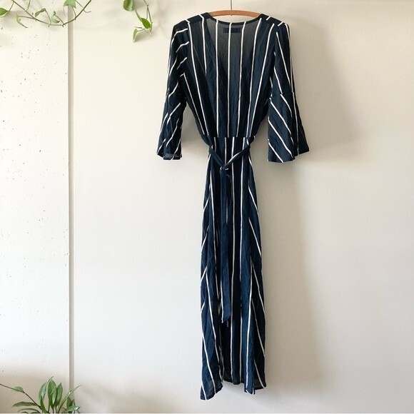 Faithfull the Brand Dress Stripe Maxi Wrap in Navy Blue‎ & White Sz 4 - Picture 3 of 6